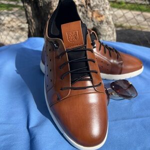 Stacy Adams Tan Brown Leather Lace-Up Sneaker with White Sole